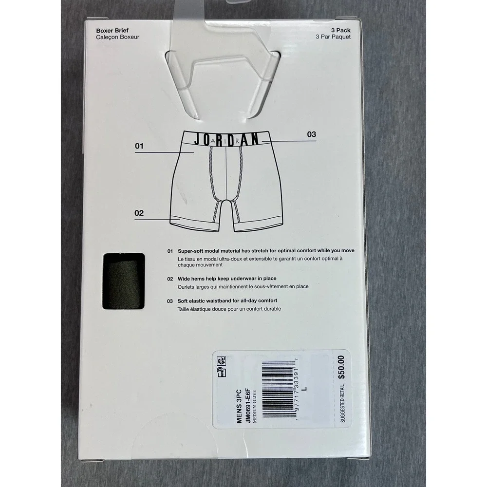 Nike Jordan Flight Modal Mens Boxer Briefs 3 Pack Medium Olive JM0691-E6F Large